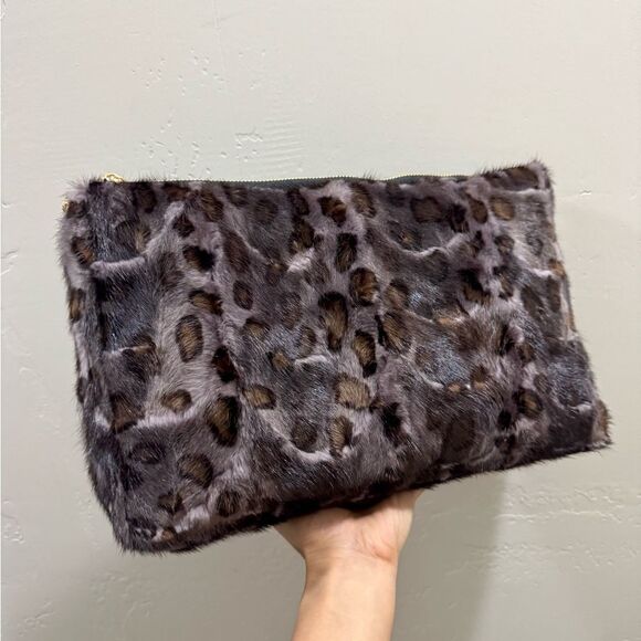 Leopard Real Mink Fur Handmade Large Clutch/Shoulder Bag/Crossbody, Multi Use - Picture 10 of 16